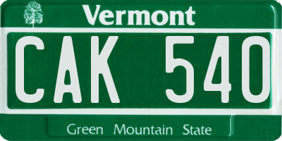 VT license plate CAK540