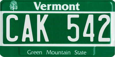 VT license plate CAK542