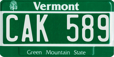 VT license plate CAK589
