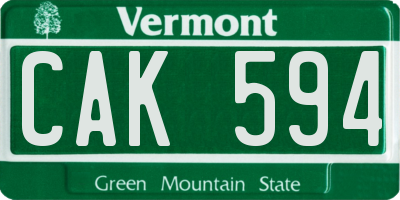 VT license plate CAK594