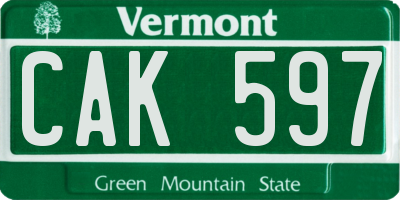 VT license plate CAK597