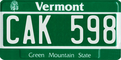 VT license plate CAK598
