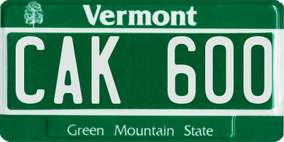 VT license plate CAK600