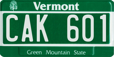 VT license plate CAK601
