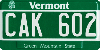 VT license plate CAK602