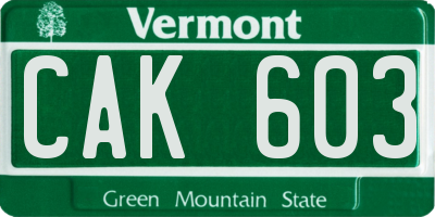 VT license plate CAK603