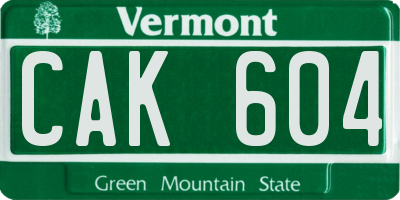 VT license plate CAK604