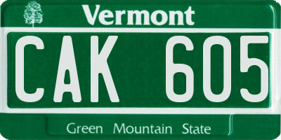 VT license plate CAK605