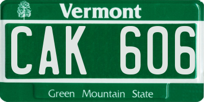 VT license plate CAK606