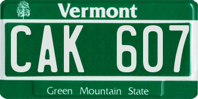 VT license plate CAK607