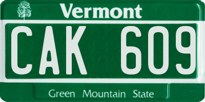 VT license plate CAK609