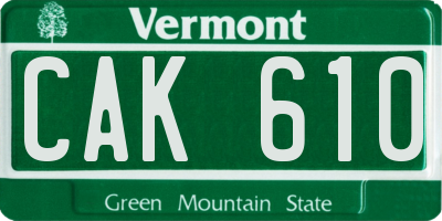 VT license plate CAK610