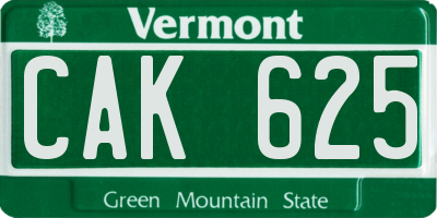 VT license plate CAK625