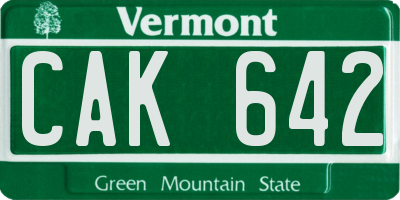 VT license plate CAK642