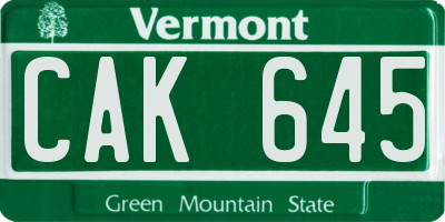 VT license plate CAK645