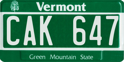 VT license plate CAK647