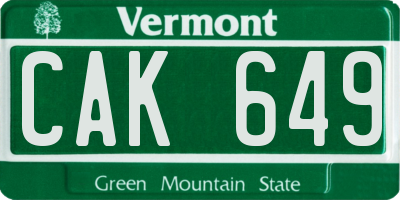 VT license plate CAK649