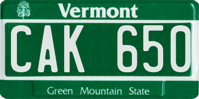 VT license plate CAK650