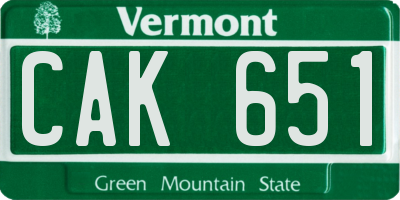 VT license plate CAK651