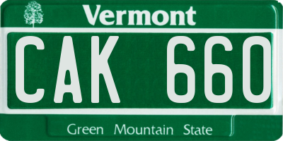 VT license plate CAK660