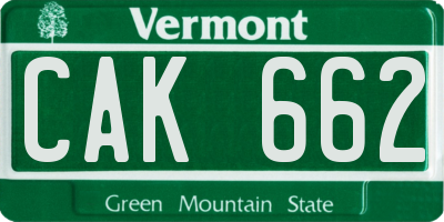 VT license plate CAK662