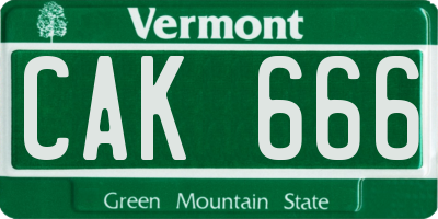 VT license plate CAK666
