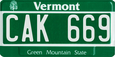 VT license plate CAK669