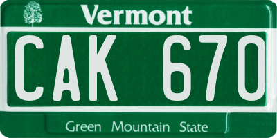 VT license plate CAK670