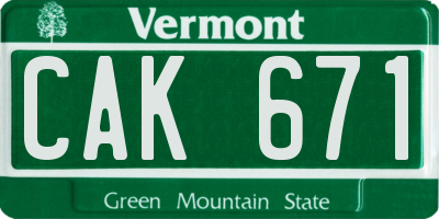 VT license plate CAK671