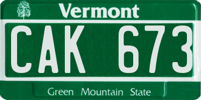 VT license plate CAK673