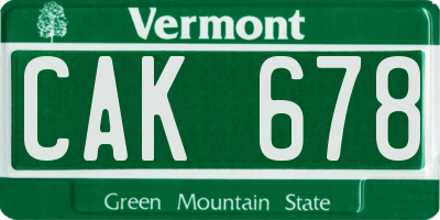 VT license plate CAK678