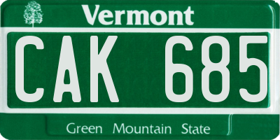 VT license plate CAK685