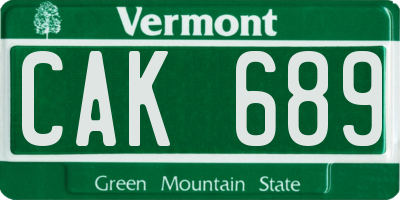 VT license plate CAK689
