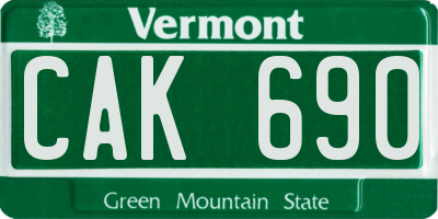 VT license plate CAK690