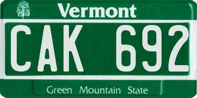 VT license plate CAK692