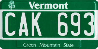 VT license plate CAK693