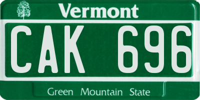 VT license plate CAK696