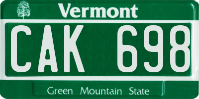 VT license plate CAK698