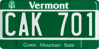 VT license plate CAK701