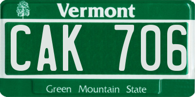 VT license plate CAK706