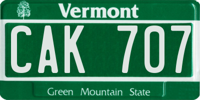 VT license plate CAK707