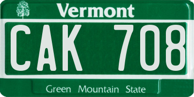 VT license plate CAK708