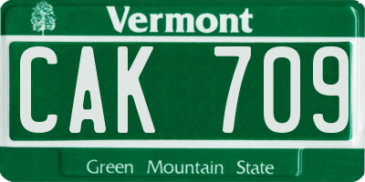 VT license plate CAK709
