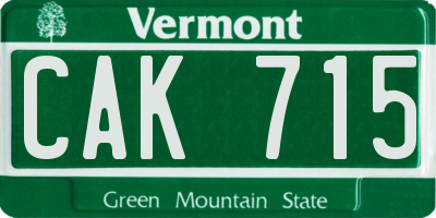 VT license plate CAK715