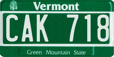 VT license plate CAK718