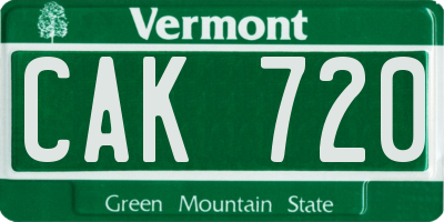 VT license plate CAK720