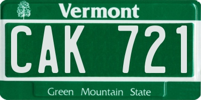 VT license plate CAK721