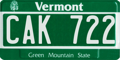 VT license plate CAK722