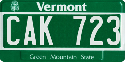VT license plate CAK723