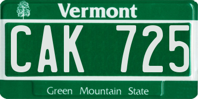 VT license plate CAK725